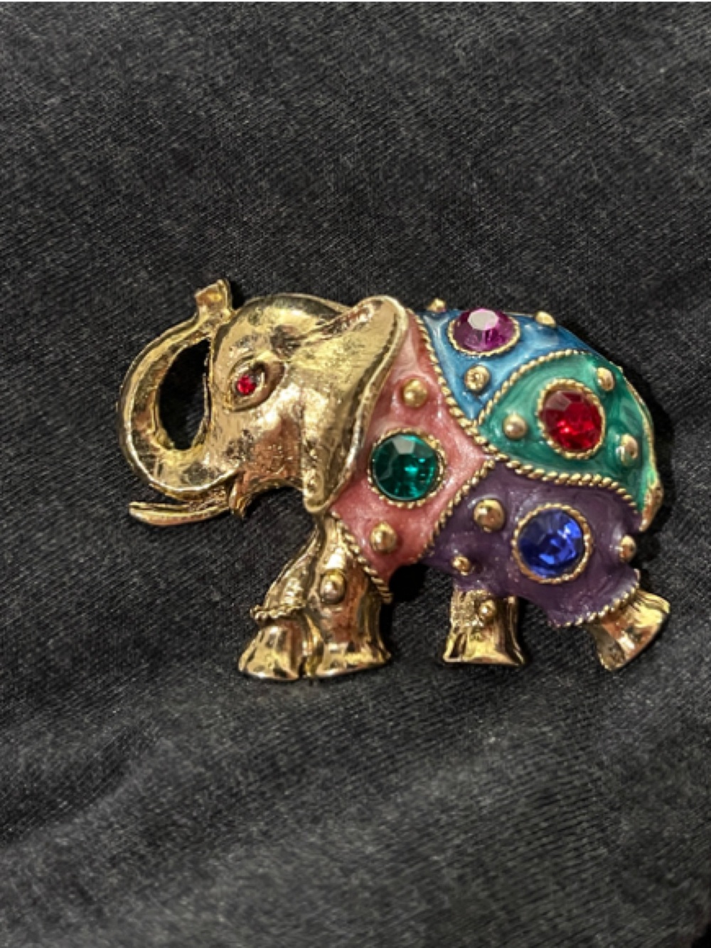 Colorful Jeweled Elephant Brooch - Gold Tone